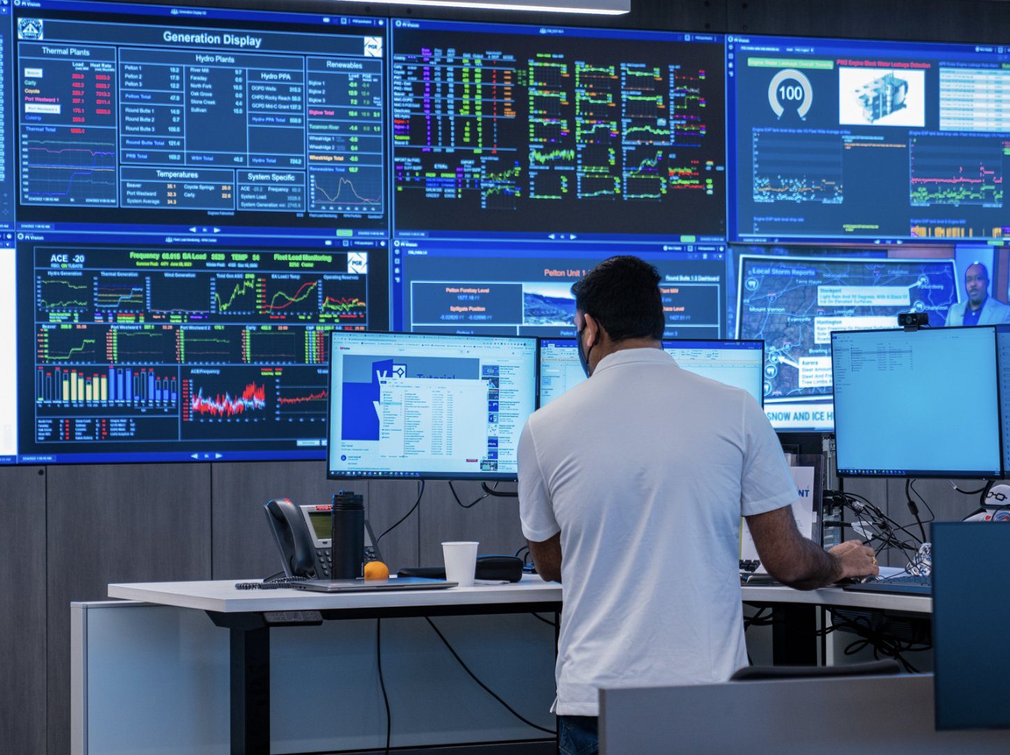 Operator at a grid operations console