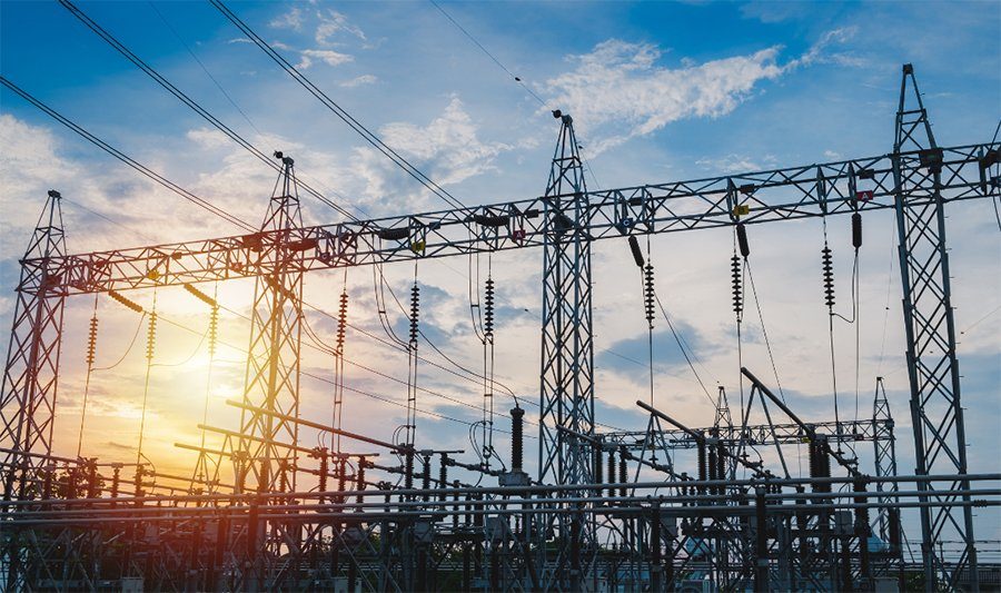Transmission substation at dusk